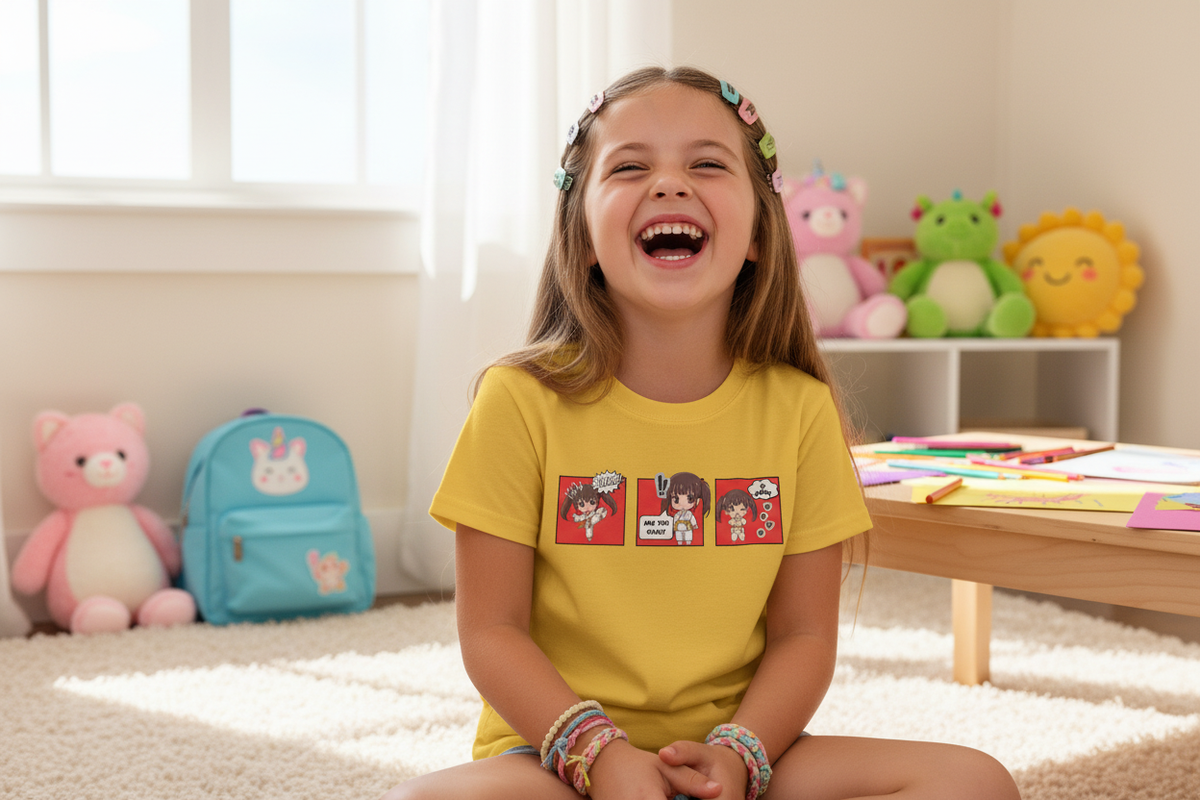 Yellow Are You Okay? kids tee lifestyle image